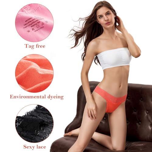 Image of ANNYISON Women's Thongs, T Back Low Waist See Through Panties Cotton Seamless Lace Thongs for Women