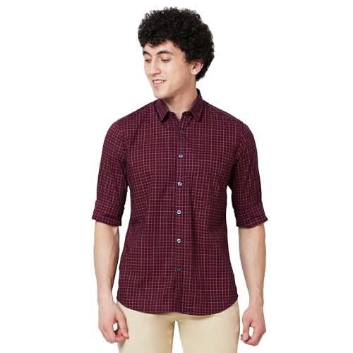 Image of Colorplus Men's Pure Cotton Checks Pattern Tailored Fit Spread Collar Full Sleeve Casual Shirt