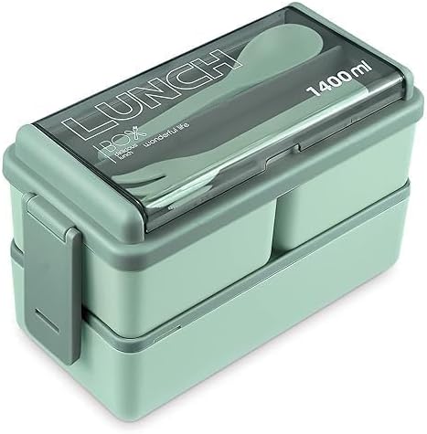 4 Compartment Lunch Box, Airtight Tiffin with Secure Push Lock and Handle, for Kids and Working Professionals, Microwave Safe Plastic, Push Lock Closure, Lightweight Build (Light Green)