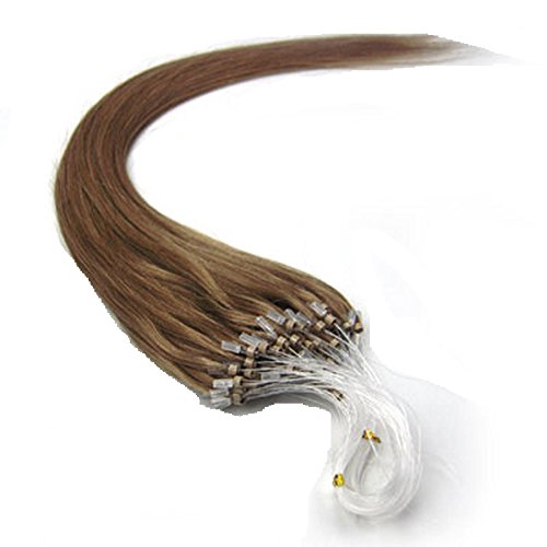 18 Inch Micro Ring Loops Beads Tipped Remy Real Human Hair Extensions (#12 Light Brown)
