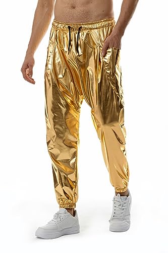 GRAJTCIN Mens Metallic Disco Pants - 70s/80s Sequin Drawstring Waist Party Club Rave Shiny Jogger2