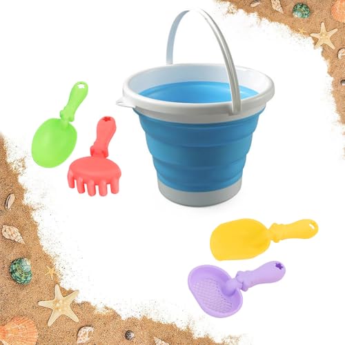 BAOSROY Sandspielzeug Set,Faltbares Strand Eimer Set,Reise Sandspielzeug mit Faltbarer Eimer Kinder,Strandeimer Faltbar,Silikon Faltbarer Eimer,Silikon Strand Faltbare Eimer Spielzeug,mit Schaufeln