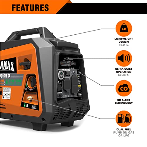 GENMAX Portable Inverter Generator, 3500W Super Quiet Gas or Propane Powered Engine with Parallel Capability, Remote/Electric Start, Ideal for Camping Travel Outdoor.EPA Compliant (GM3500iAED) - Image 5