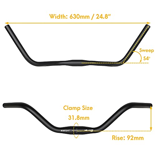 Satori Melange HIGH Trekking Commuting Bike Bicycle Aluminium Alloy Swept Back Flat Handlebar 31.8mmx630mm - Rise 92mm - Sweep 54 Degree