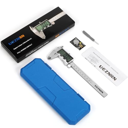 Ueznirn Messschieber Digital mit Großem LCD-Bildschirm, Schieblehre Digital mit Spritzwasserschutz und Staubschutz, Messschieber mit Ersatzbatterie und Aufbewahrungsbox (Silbrig)
