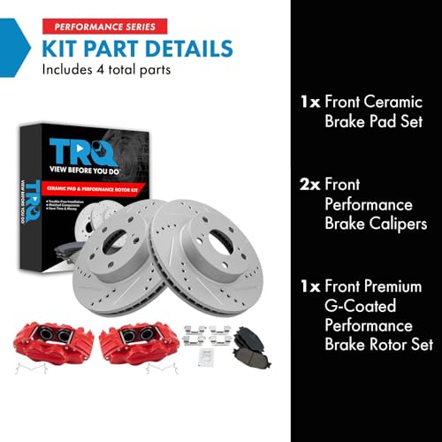 Image of TRQ Performance Front Brake Pad and Rotor Set Ceramic Slotted Drilled