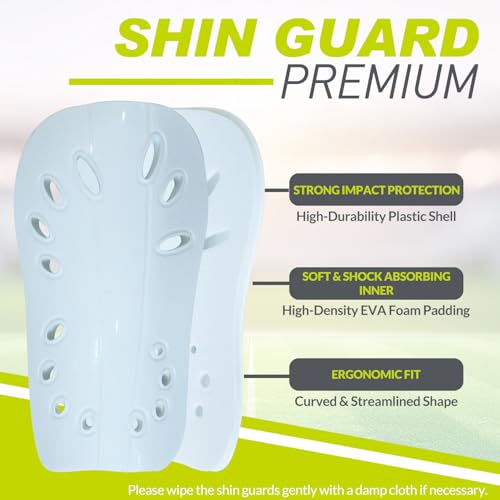 Image of GISCO Premium Soccer Shin Guards for Youth & Adults | Lightweight Football Shin Pads | Protective Soccer Gear for Training & Matches (White, Large)