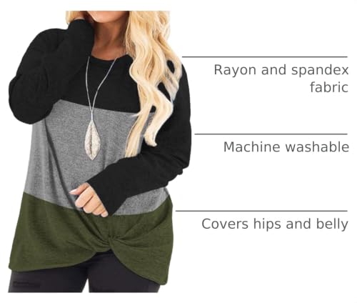 Image of DOLNINE Womens Plus Size Knotted Tops Long Sleeve Tee Shirts Loose Casual Blouse