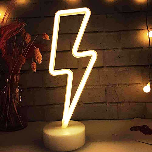 LED Lightning Shaped Neon Signs Lights Battery Operated/USB Powered Warm White Art LED Decorative Night Lights Table Decor for Living Room Office Christmas Birthday Wedding Party Decoration