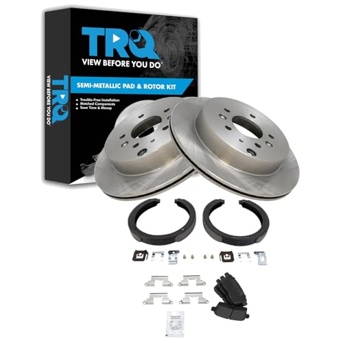 Image of TRQ Rear Brake Pad and Rotor Set Semi Metallic Parking Shoe Compatible with 2011-2012 Mazda CX-7