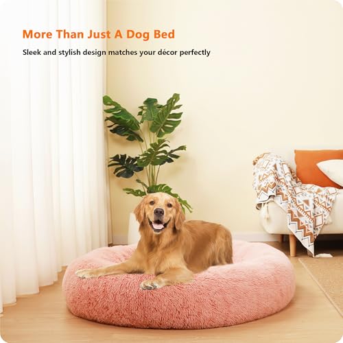 HMTOPE Orthopädisches Hundebett rund Hundekissen Hundesofa Katzenbett Donut Kuscheliges Hundekorb Waschbar, 100 cm Ø, Rosa