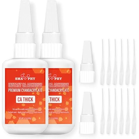 SMAPHY Professional Cyanoacrylate Glue(2 oz), Thick Viscosity CA Glue for Woodworking with Extra Caps and Microtips, Super Glue for Wood, Stone, Brick, Glass, Metal, Epoxy and Crack Repair(2 Pack) Cover