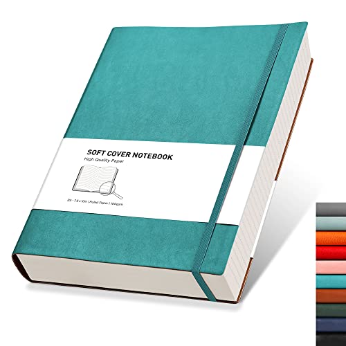 RETTACY College Ruled Notebook - 320 Numbered Pages Large B5 Lined Journal Notebook, 100gsm Thick Lined Paper, Faux Leather Softcover, for Women Men Work School, 19 x 25 cm-Cyan