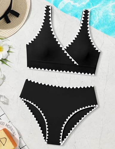 Image of KANGKANG Girls Swimsuit Bikini Set Solid Color V-Neck Two Piece Bathing Suit with Chest Pad Adjustable Straps Swimwear 7-16T