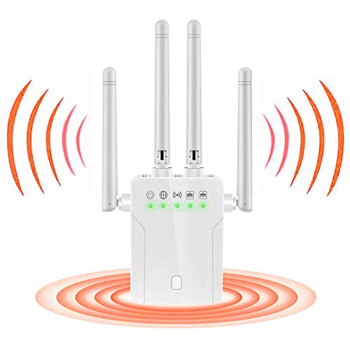 Black Friday Clearance 1200Mbps WiFi Range Extender, Signal Booster Repeater, Dual Band 2.4G & 5G Signal Expander, 4 Antennas 360° Full Coverage and Long Range WiFi Range Extender with Ethernet Port [Easy Setup] White