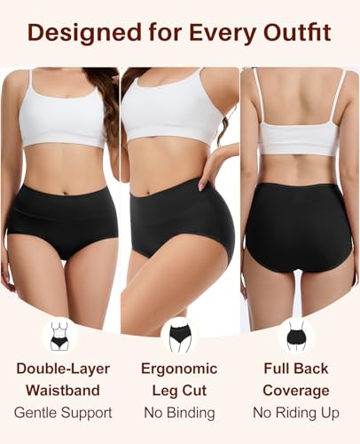 Image of Sunm Boutique Combed Cotton Underwear for Women, High Waisted Soft Briefs | Full Coverage Breathable Stretch Comfy Ladies Panties for Sensitive Skin Postpartum Yoga Work Everyday Wear