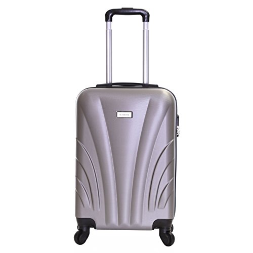 Preisvergleich Produktbild Slimbridge Hartschale Handgepäck Trolley Koffer Bordgepäck Kabinentrolley Reisekoffer Gepäck 55 cm 2,5 kg 35 Liter mit 4 Rollen und Integrierte Nummernsperre, Ferro Silber