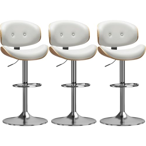 Image of Adjustable Swivel Bar Stools Chair,Counter Height Bar Stools with Back,350 LBS PU Leather Bar Stool for Kitchen Island,Upholstered Pub Stools with Footrest (White, Set of 3)