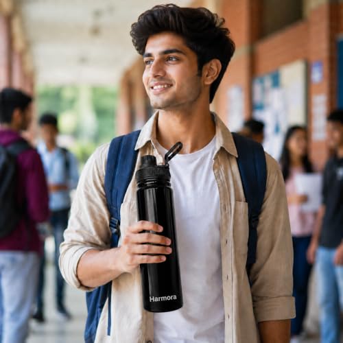 Image of Premium 1 Litre Vacuum Insulated Stainless Steel Water Bottle | SUS 316 Food Grade Steel | Hot 12 Hrs & Cold 24 Hrs | Leakproof, BPA Free | Wide Mouth with Steel Filter (Black)