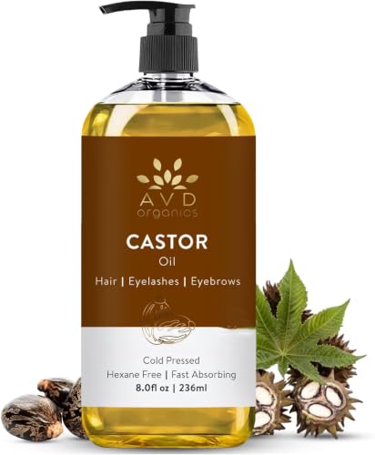 AVD ORGANICS Castor Oil 236 ML 100% Pure and natural Certified Organic Castor Oil for Hair Growth Big Bottle with Pump (8 oz)