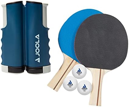 JOOLA Retractable Ping Pong Net - Ping Pong Net for Any Table - Portable Table Tennis Net and Post Set Stretches 5.75’ & Clamps to Any Table Up to 2” - Optional Racket and Ball Set, Games for Family