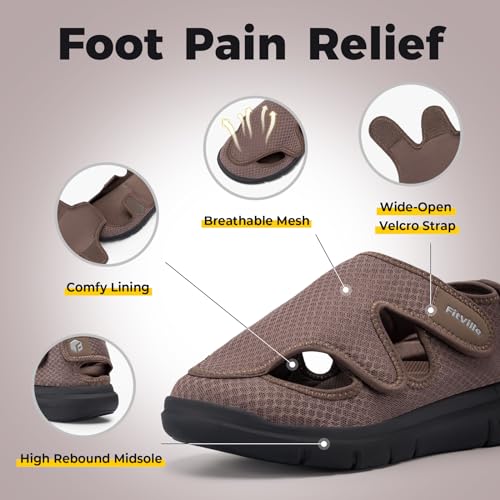 FitVille Diabetic Sandals for Men Extra Wide Diabetic Shoes for Swollen Feet Walking Sandals for Elderly Foot Pain Relief for Plantar Fasciitis4