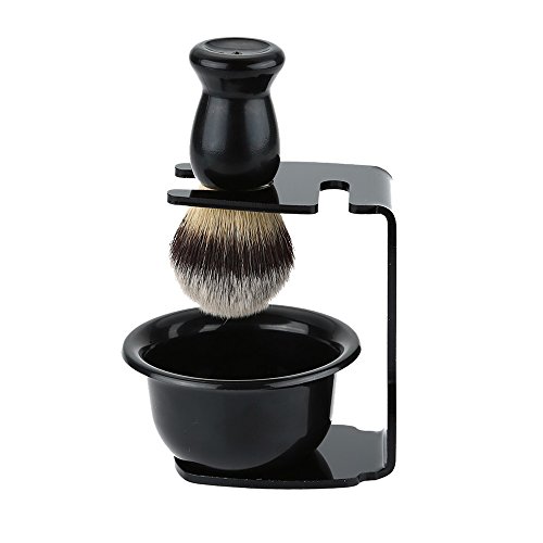Hisight 3pcs Men Shaving Set, Badger Hair Brush, Shaving Razor Holder Stand, Soap Bowl, Wet Shaving Kit for Men Gift (Black)