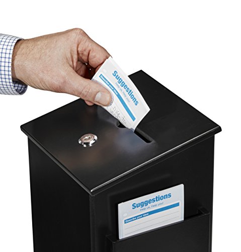 Adiroffice Square Wood Suggestion Box - Wall Mountable - With Lock & Chained Pen - Donation, Collection, Ballot, Key Drop, (Black) #TOP3