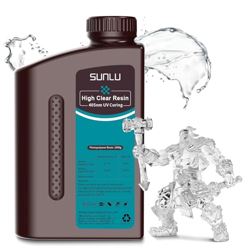 SUNLU High Clear 3D Printer Resin, High Transparency 3D Printing Resin, Resist Yellowing Clear Resin, 405nm UV Curing 3D Printing Photopolymer Resin, Suitable for LCD/DLP/SLA 3D Resin Printer, 1000g