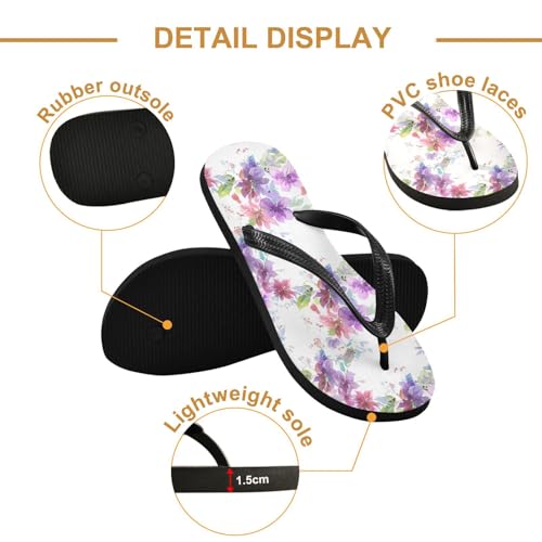 Purple Flower Blossom White Flip Flops for Beach Thong Sandals Anti-slip Lightweight Shower Shoes for Indoor Outdoor House3