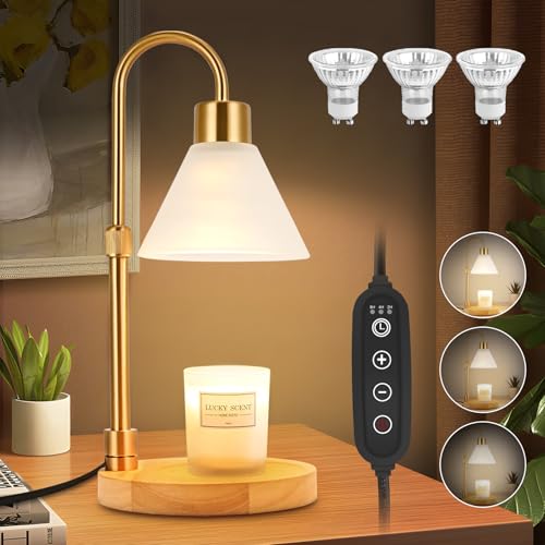 Candle Warmer Lamp with Timer & Dimmer, Adjustable Height Electric Candle Warmer with 3 Bulbs,Compatible with All Size Scented Candles, Wax Melt Warmer for Bedroom,Home Decor House Warming Gifts