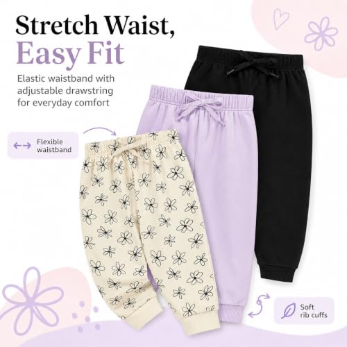 Image of BTween Kids Girls Fashion Stretch Waist Ultra Soft Jogger Pants Set 3 Pack Bundle
