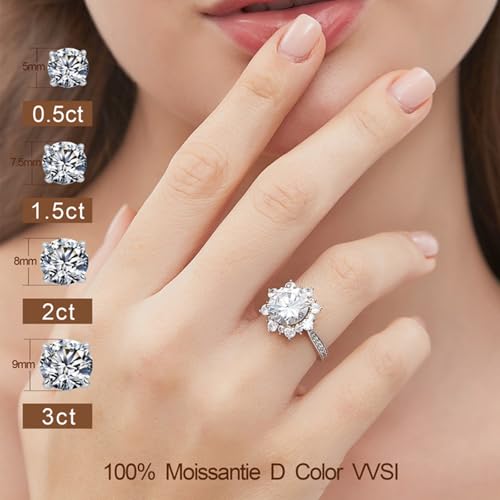 Flower Moissanite Engagement Rings for Women.Women's 925 Sterling Silver Big Flower Shaped Engagement Moissanite Ring,D Color VVS1 Wedding Bands Moissanite Halo Rings 0.5/1.5/2/3CT2