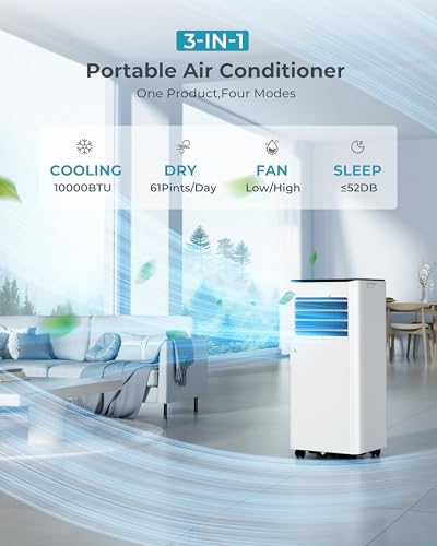 Image of EUHOMY 10000BTU Portable Air Conditioners with Remote, 3-1 Standing Smart Cooling AC with Dehumidifier, Fan, Air Conditioner Cools Room up to 450 sq.ft, 4 Modes, 24-hour timer, LED Display, Bedroom