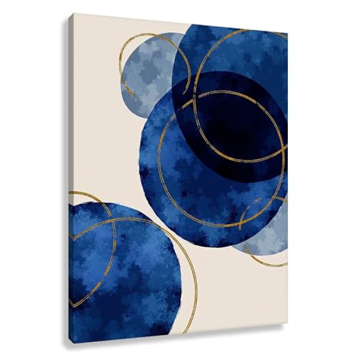 Novup Blue Abstract Wall Art Midnight Circles Canvas Print Decor