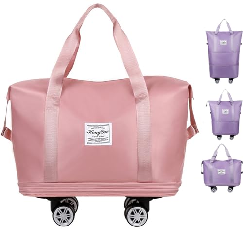 Beente Travel Bag with Wheels, Kulken Travel Bag with Removable Wheels, 2025 New Large Capacity - Universal Wheel Removable (Pink)