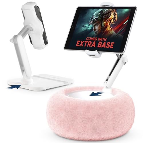 SHOPPINGALL SA-209ZD3 - Soporte de almohada 2 en 1 para teléfono de 4.7 a 13 pulgadas, tablet, iPad, Kindle, convertible ajustable de 360° para cama con cojín de tela de felpa suave desmontable -