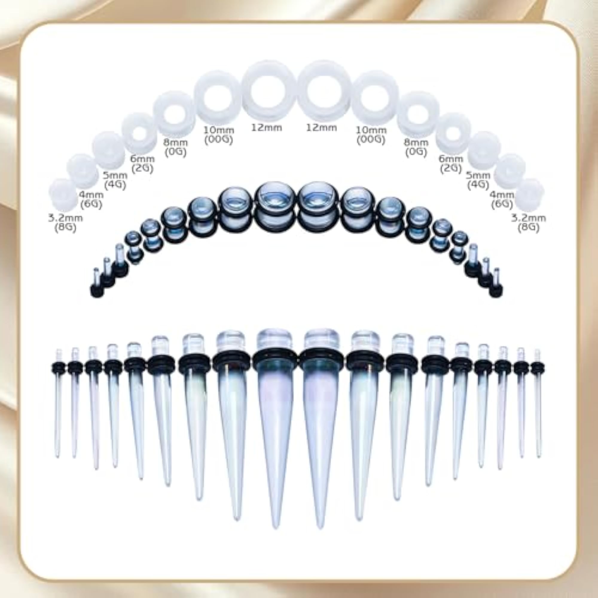 50 Pieces Ear Stretching Kit 14G-00G Body Piercing Jewelry
