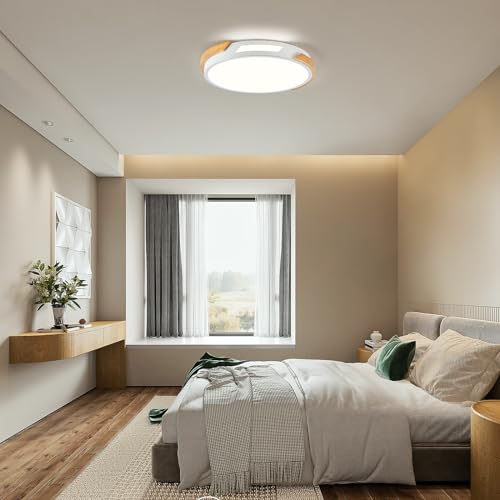 Image of Modern LED Ceiling Light, Wood Dimmable Flush Mount Ceiling Light Fixture