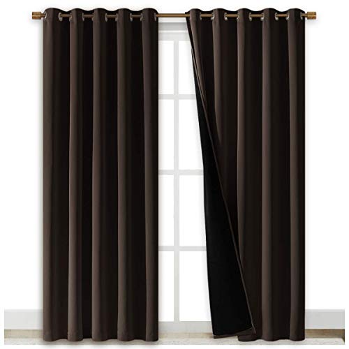 Image of NICETOWN High-End Thermal Curtains, Full Blackout Curtains 84 inches Long for Dining Room, Soundproof Window Treatment Drapes for Hall Room, Brown, 70 inches Wide Per Panel, Set of 2 Panels