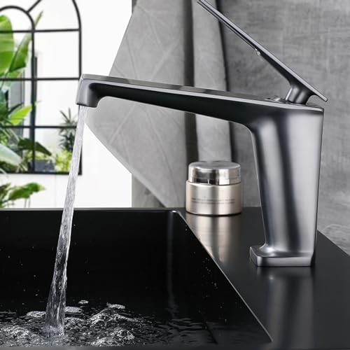 Robinet mitigeur lavabo cascade noir avec commande eau chaude froide - 5