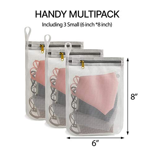 Tenrai 3 Packs Delicate Laundry Bags For Reusable Face Masks And Reusable Makeup Remover Pads,Fine Mesh Wash Bags,Use Ykk Zipper, With Hanger Loop, Portable Mask Storage Bag (3 Small) #TOP1