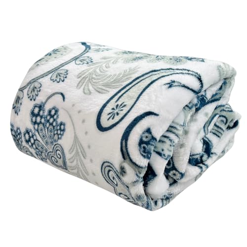 Soft Fleece Throw Blanket, Bohemian Boho Blanco Marino Floral Paisley, 50x70 miniatura 6