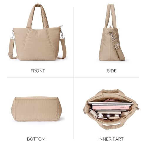 Image of KALIDI Quilted Carryall Tote Bag, Large Puffer Crossbody Women Handbags Shoulder Soft Fluffy Lightweight Travel