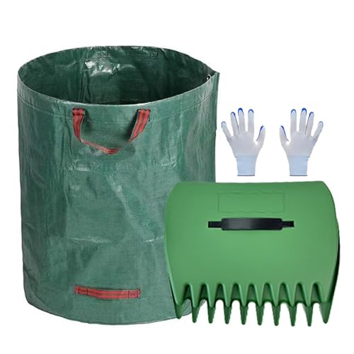 Râteau à Feuilles avec poignée Ergonomique - Râteau à Feuilles de Jardin, Grand râteau à Main | Grande poignée de ramassage d' avec Sac Poubelle | Pinces à râteau ergonomiques pour Feuilles, Coup