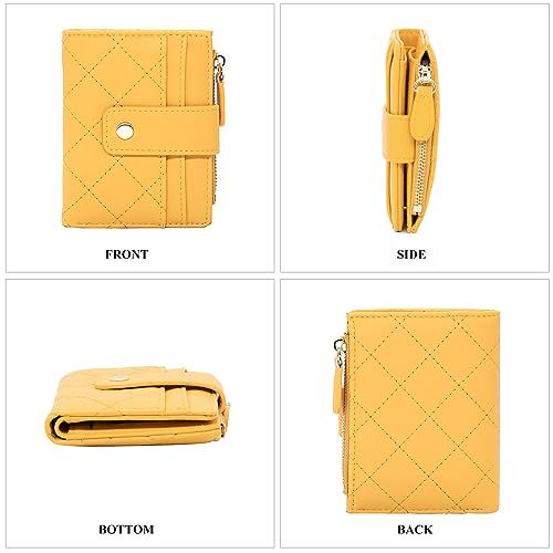LJCZKA Small Wallet for Women Girls Bifold Zipper Card Holder Wallet Leather Pocket Mini Short Purse with ID Window (Yellow)4