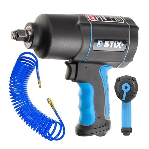 Stix STT-17 Clé à chocs pneumatique 1700 Nm 1/2 avec double marteau et tuyau spiralé en polyuréthane 12 x 8 mm 10 m pour applications flexibles d'air comprimé