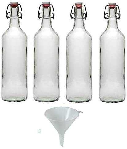 mikken Viva-Haushaltswaren - 4 Glasflaschen mit Bügelverschluss 1L zum Selbstbefüllen inkl. Einfülltrichter Ø 12 cm – Ansicht 2