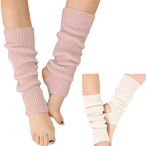 Image of YUANQIAN Women Winter Extra Soft Long Legwarmer Warmer Knitted Stirrup Leg Warmers for Yoga Ballet Dance