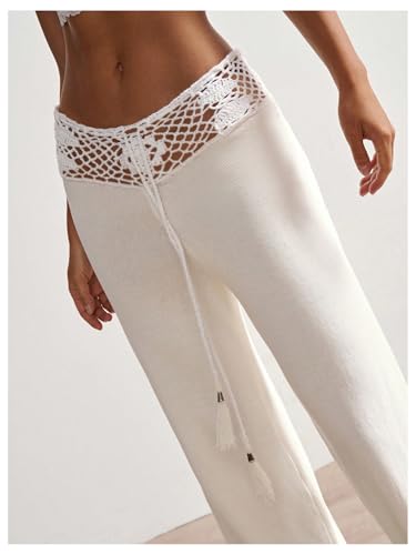 Women's Crochet Knit Hollow Out Boho Pants Low Rise Drawstring Waist Vacation Beach Trousers3